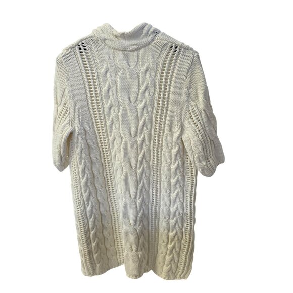 White Cable Knit Open Front Cardigan Sweater With Hood - Picture 2 of 6